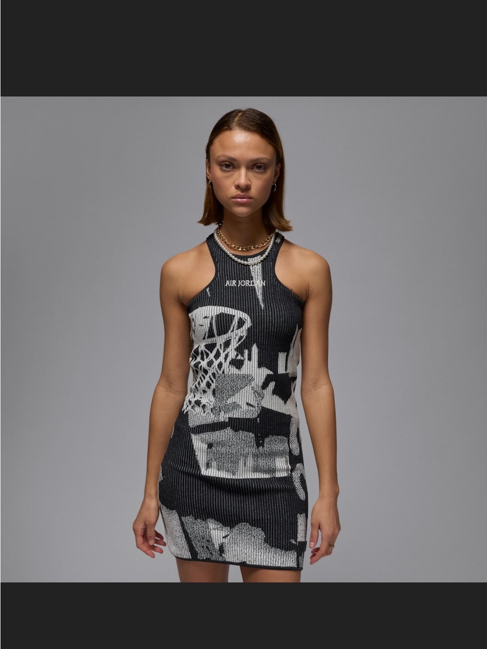 Jordan Black and White Graphic Knit Racerback Mini Dress